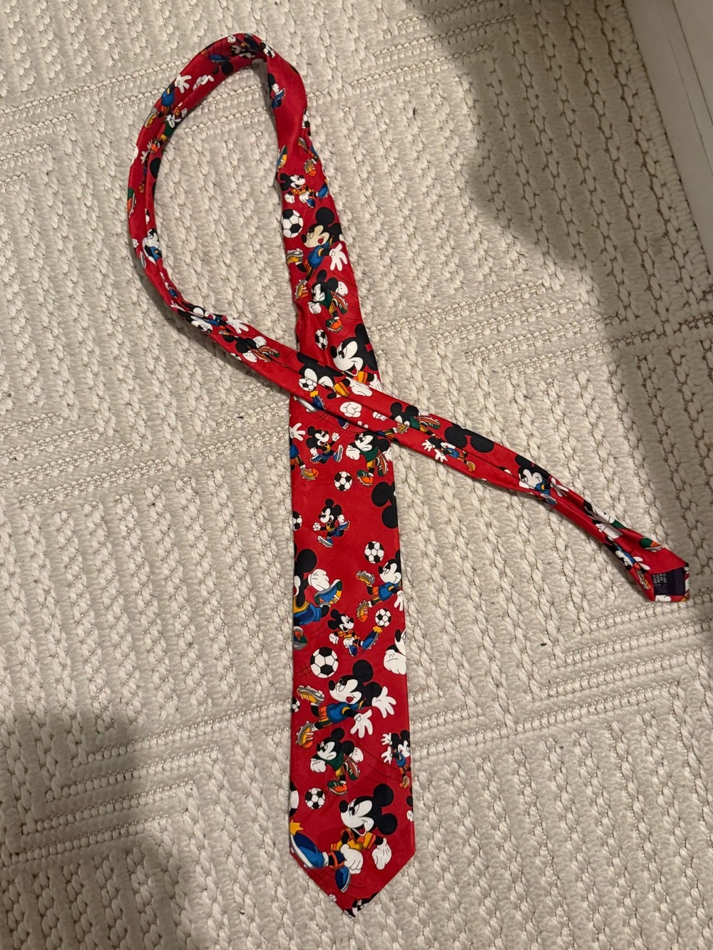 Vintage Disney Mickey Mouse Unlimited Soccer Necktie Red All Over Print